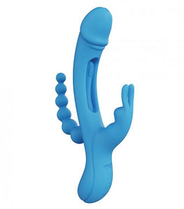 Trilux Kinky Finger Rabbit Vibrator With Anal Beads - Blue