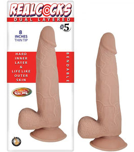 Real Cocks Dual Layered #5 Beige Thin Tip 8 inches Dildo