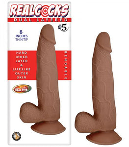Real Cocks Dual Layered #5 Brown Thin Tip 8 inches Dildo