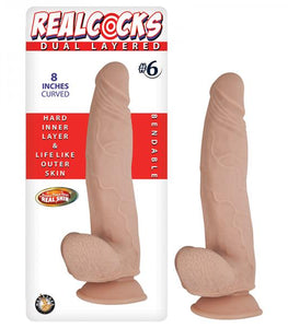 Real Cocks Dual Layered #6 Beige Curved 8 inches Dildo