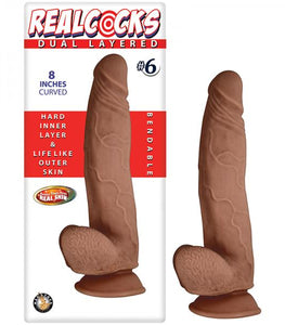 Real Cocks Dual Layered #6 Brown Curved 8 inches Dildo
