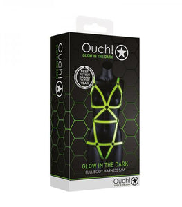 Ouch! Glow Full Body Harness - Glow In The Dark - Green - S/m