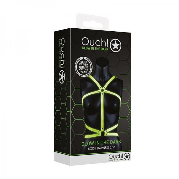 Ouch! Glow Body Harness - Glow In The Dark - Green - S/m