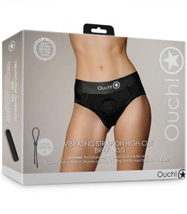 Shots Ouch! Vibrating Strap-on High-cut Brief Black Xs/s