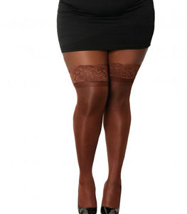 Sheer Thigh High W/ Stay Up Lace Top Espresso Q/s