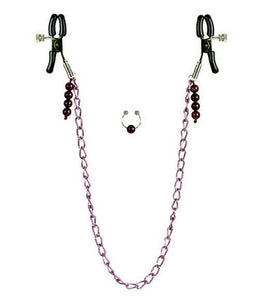 Nipple Clamps- Purple Chain with Navel Ring