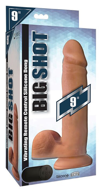 Big Shot Vibrating Remote Control Silicone Dong W/ Balls Vanilla 9 inches