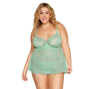 Eyelash Lace Babydoll Set Seafoam Osq Default Title