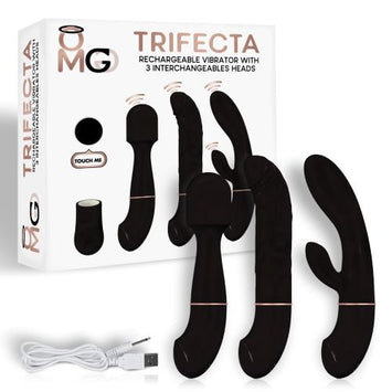 Trifecta Rechargeable Vibrator W/ 3 Interchangeable Heads Black Default Title