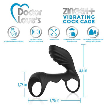 Doctor Love Zinger+ Vibrating Rechargeable Cock Cage Black Default Title