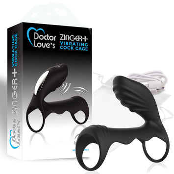 Doctor Love Zinger+ Vibrating Rechargeable Cock Cage Black Default Title