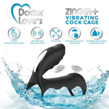 Doctor Love Zinger+ Vibrating Rechargeable Cock Cage W/ Remote Black Default Title