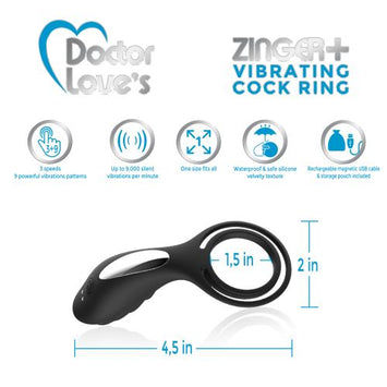 Doctor Love Zinger+ Vibrating Rechargeable Cock Ring Black Default Title