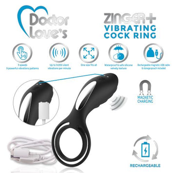 Doctor Love Zinger+ Vibrating Rechargeable Cock Ring W/ Remote Black Default Title