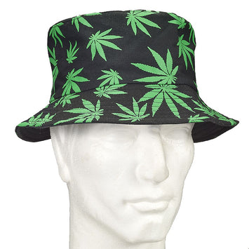 Black Bucket Hat W/ Green Leaves Default Title