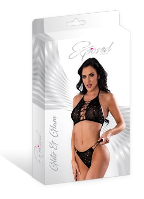 Glitz & Glam Halter Bralette & Panty Black Small Medium