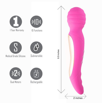 Zoe Rechargeable Dual Vibrating Wand Hot Pink Default Title