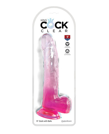 King Cock Clear 9in W/ Balls Purple