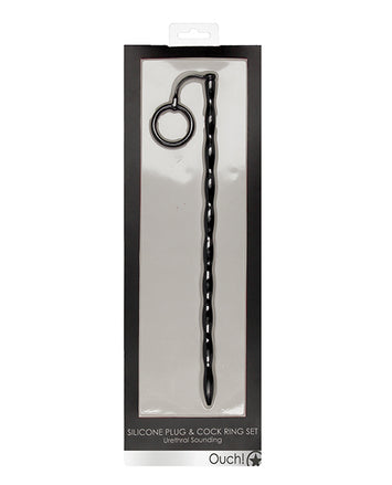 Silicone Plug & Cock Ring Set Urethral Sounding Black Default Title