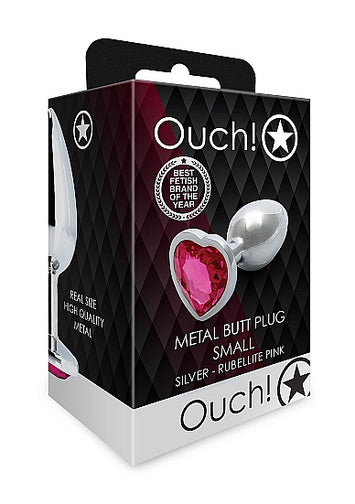 Heart Gem Butt Plug Small Silver Rubellite Pink Default Title
