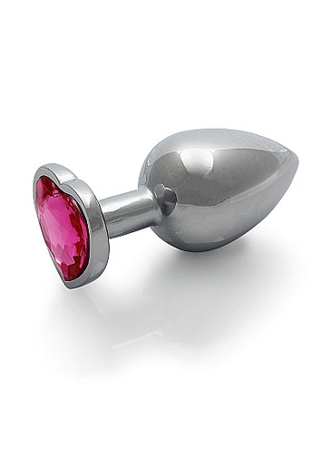 Heart Gem Butt Plug Silver Rubellite Pink