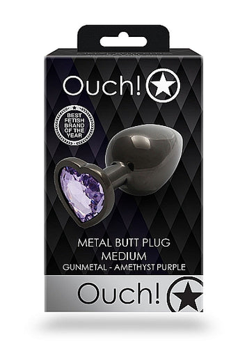 Heart Gem Butt Plug Gunmetal Amethyst