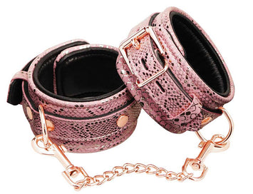 Microfiber Snake Print Wrist Restraints Pink W Leather Lining Default Title