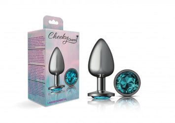 Cheeky Charms Round Teal Large Gunmetal Butt Plug Default Title