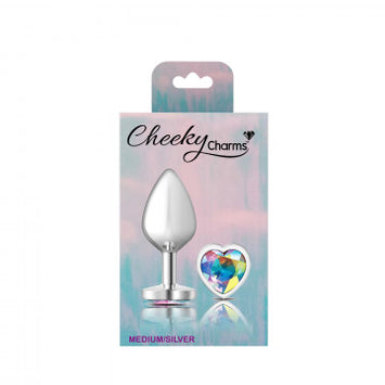 Cheeky Charms Heart Clear Iridescent Silver Plug Small