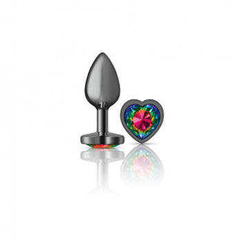 Cheeky Charms Heart Rainbow Gunmetal Butt Plug Small