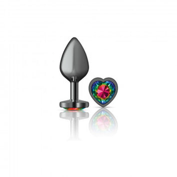 Cheeky Charms Heart Rainbow Gunmetal Butt Plug Small