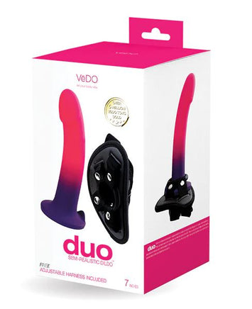 Duo Silicone Dildo (non Vibrating) With Harness Pink purple