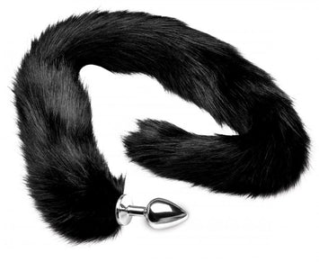 Tailz Extra Long Mink Tail Metal Anal Plug Black
