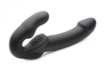 Strap U Evoke Super Charged Vibrating Strapless Silicone Dildo Black
