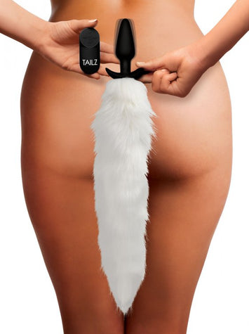 Tailz Vibrating White Fox Tail Slender Anal Plug Default Title