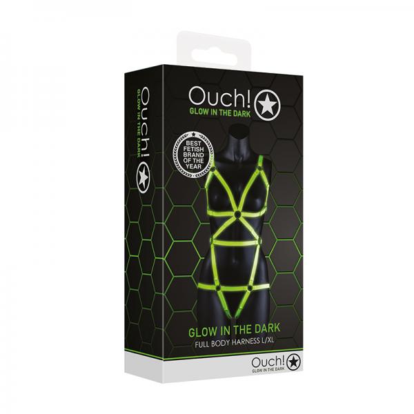Ouch! Glow Full Body Harness - Glow In The Dark - Green - L/xl