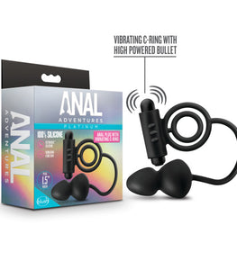 Anal Adventures Platinum Silicone Anal Plug W Vibrating C Ring Black