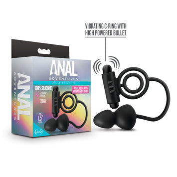 Anal Adventures Platinum Silicone Anal Plug W Vibrating C Ring Black Default Title