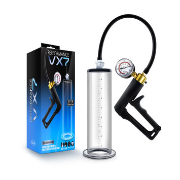 Performance Vx7 Vacuum Penis Pump W/ Brass Trigger & Pressure Gauge Clear Default Title