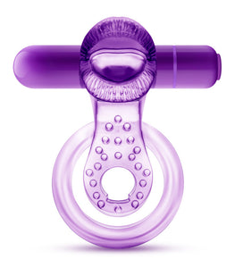 Play With Me Lick It Vibrating Double Strap Cock Ring Purple