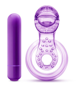 Play With Me Lick It Vibrating Double Strap Cock Ring Purple