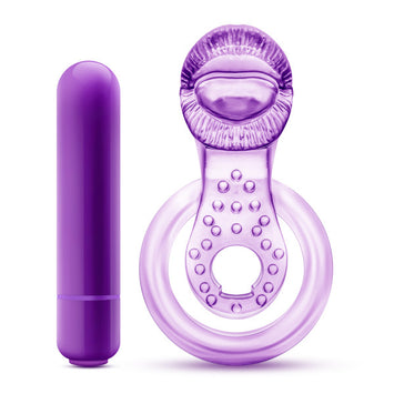 Play With Me Lick It Vibrating Double Strap Cock Ring Purple Default Title