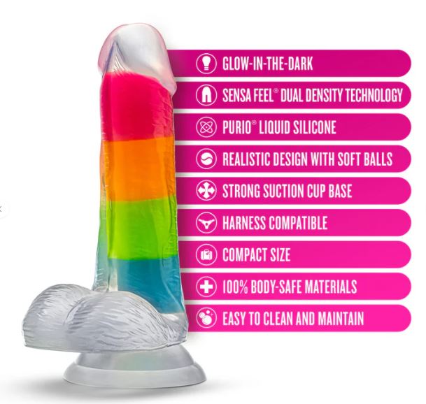 Neo Elite Glow In The Dark Rainbow Rave 6.5 Silicone Dual Density Dildo" Default Title
