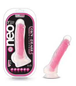 Neo Elite Glow In The Dark 7.5 In Silicone Cock W/ Balls Neon Pink