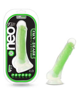 Neo Elite Glow In The Dark 7.5 In Silicone Dual Density Cock W/ Balls Neon Green