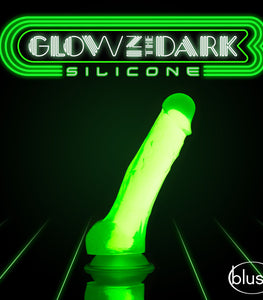 Neo Elite Glow In The Dark 7.5 In Silicone Dual Density Cock W/ Balls Neon Green