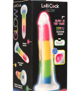 Lollicock 7in Glow In The Dark Rainbow Silicone Dildo