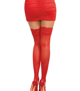 Sheer Thigh High W/ Stay Up Lace Top Red O/s