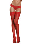 Sheer Thigh High W/ Stay Up Lace Top Red O/s