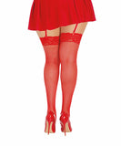 Fishnet Thigh Highs W/ Lace Top Red Q/s